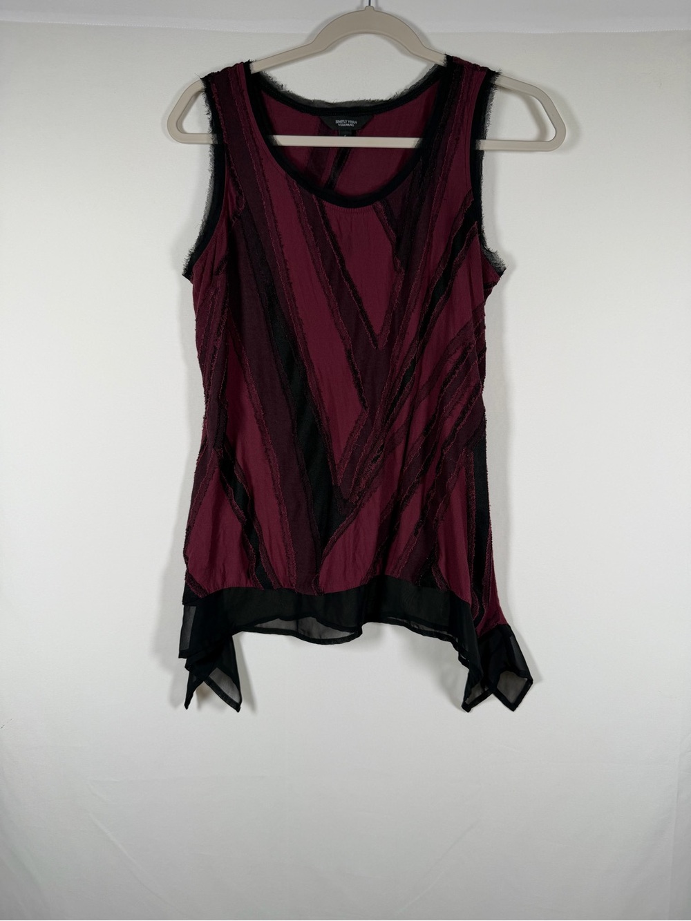 Whimsigoth Maroon and Black Asymmetrical Hem Fairy Tank Top